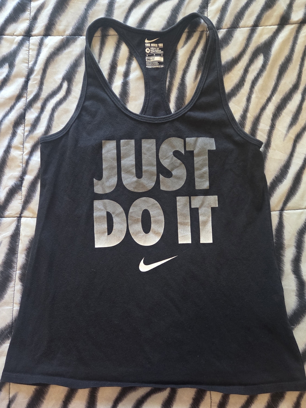 Nike Black Tank with Silver JUST DO IT and White Swoosh